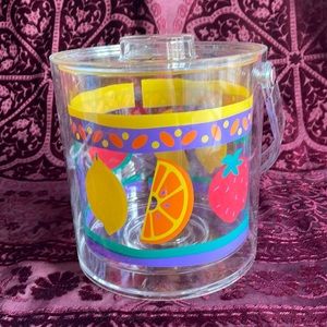 Vintage Acrylic Fruit Print Clear Ice Bucket Outside Interiors W/ Original Box